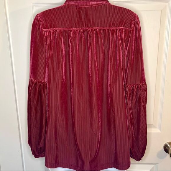 Modcloth Here For the Drama Button Up Corduroy Velvet Top Balloon Sleeve Wine S - Picture 7 of 12